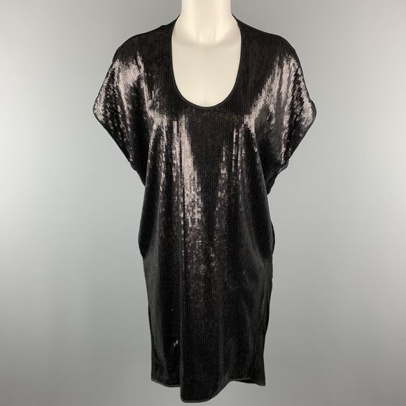 RAG & BONE 0 Black Lyocell Blend Sequined Draped Tunic Textured Sleeveless Dress - Picture 1 of 7
